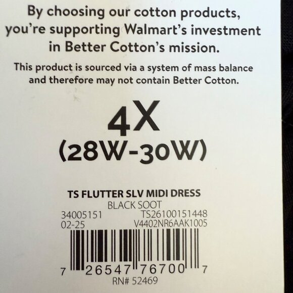 Terra & Sky Women Pullover Flutter Sleeve Black Midi Dress Plus 4X (28W-30W) NWT - Picture 6 of 11